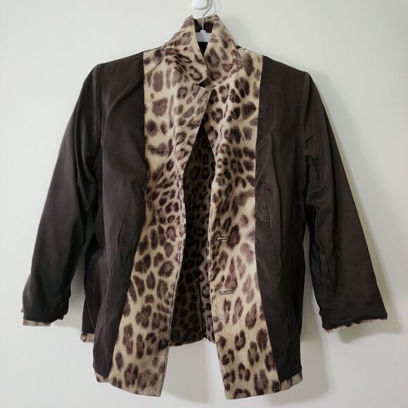 NWT $189 Talbots Womens Fuzzy Animal Print 3/4 Sleeve Jacket beige Brown Size 12 - Picture 4 of 7